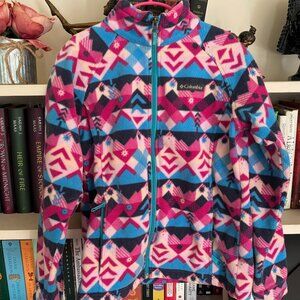 Columbia Fleece Jacket Pink/Blue Geometric Pattern - Size M Girl